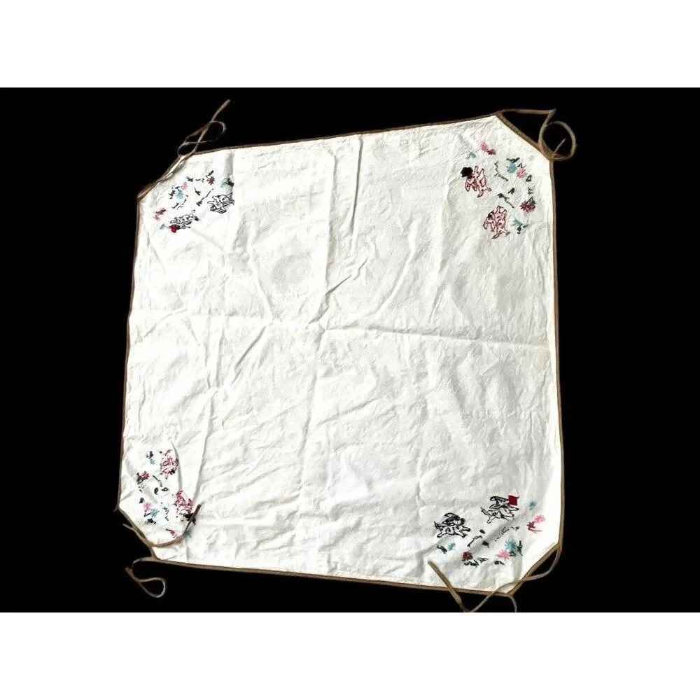 Vintage Dog Embroidered Card Table Cover Tablecloth Bridge Tie Corners Suits